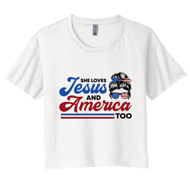 She Loves Jesus And America Too 4th Of July Proud Christian Crop Top