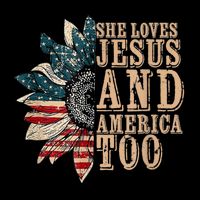 She Love Jesus And America Too Funny Sunflower America Flag Cooling Performance Crew T-Shirt