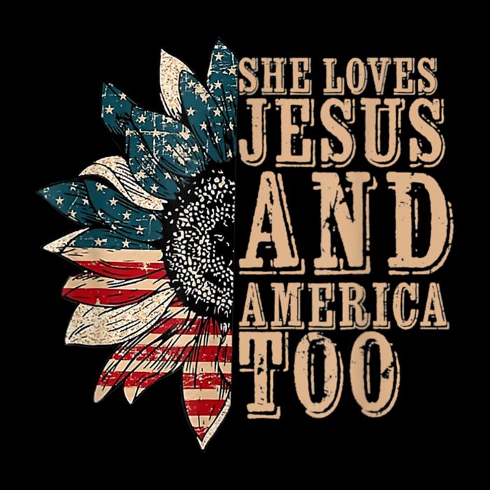 She Love Jesus And America Too Funny Sunflower America Flag Cooling Performance Crew T-Shirt