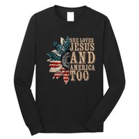 She Love Jesus And America Too Funny Sunflower America Flag Long Sleeve Shirt