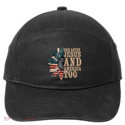 She Love Jesus And America Too Funny Sunflower America Flag 7-Panel Snapback Hat