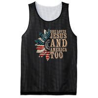 She Love Jesus And America Too Funny Sunflower America Flag Mesh Reversible Basketball Jersey Tank