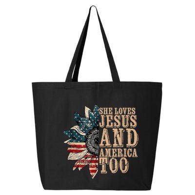 She Love Jesus And America Too Funny Sunflower America Flag 25L Jumbo Tote