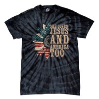 She Love Jesus And America Too Funny Sunflower America Flag Tie-Dye T-Shirt