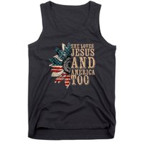 She Love Jesus And America Too Funny Sunflower America Flag Tank Top