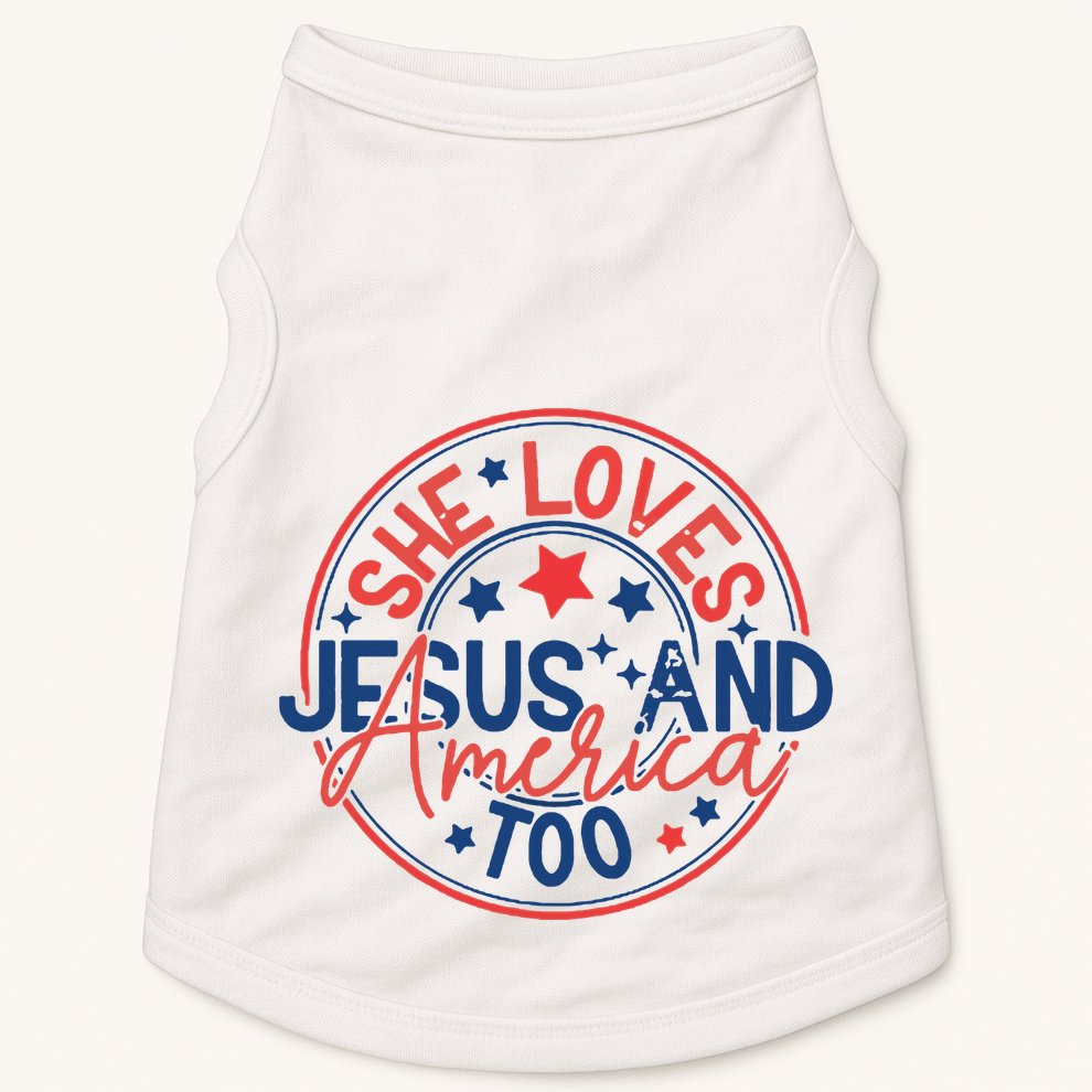 She Loves Jesus And America Too Doggie Tank