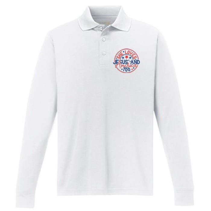 She Loves Jesus And America Too Performance Long Sleeve Polo