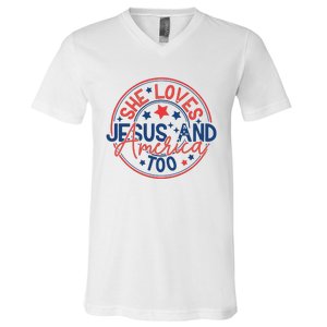 She Loves Jesus And America Too V-Neck T-Shirt