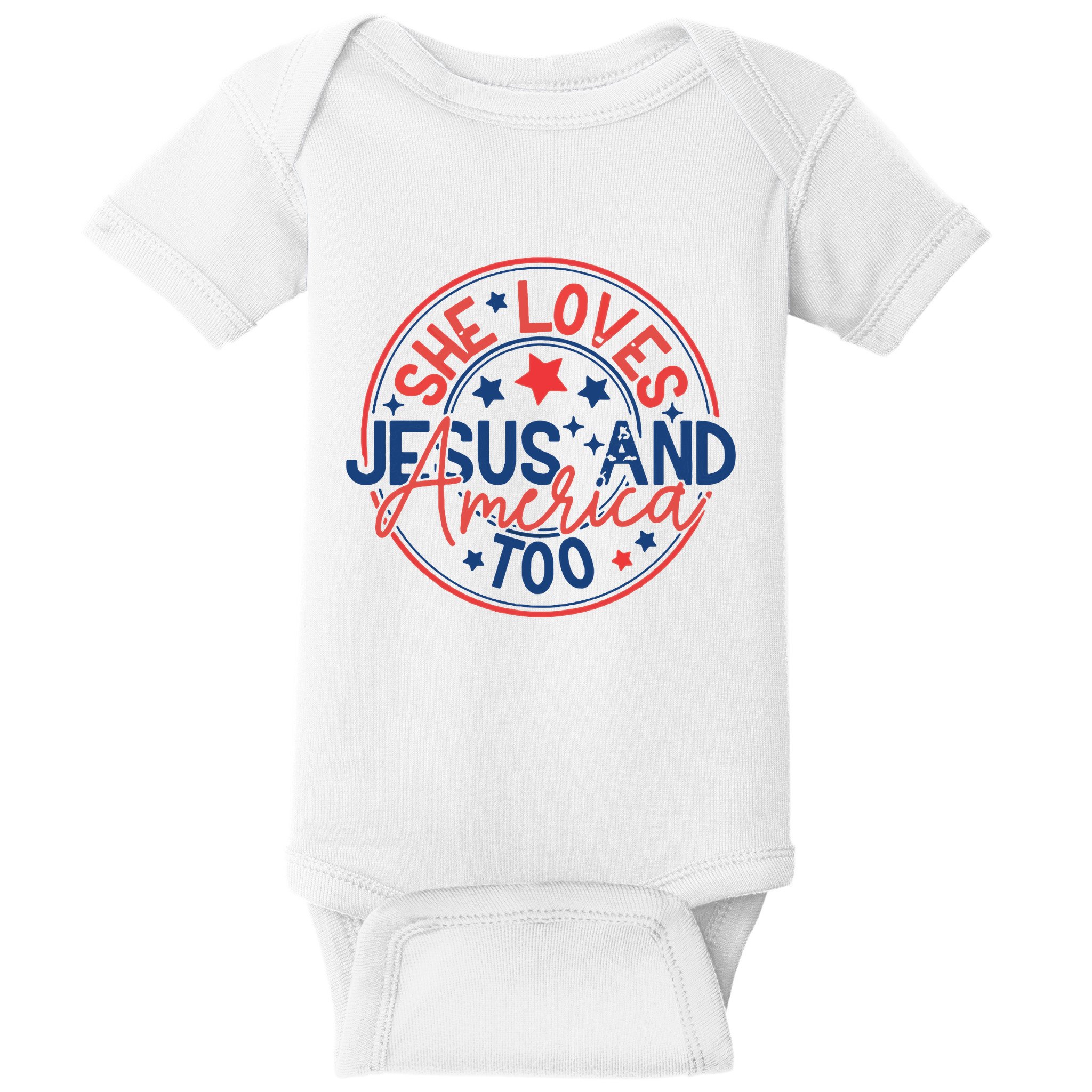 She Loves Jesus And America Too Baby Bodysuit
