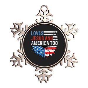 Sunflower Loves Jesus And America Too Christian 4th Of July Metallic Star Ornament