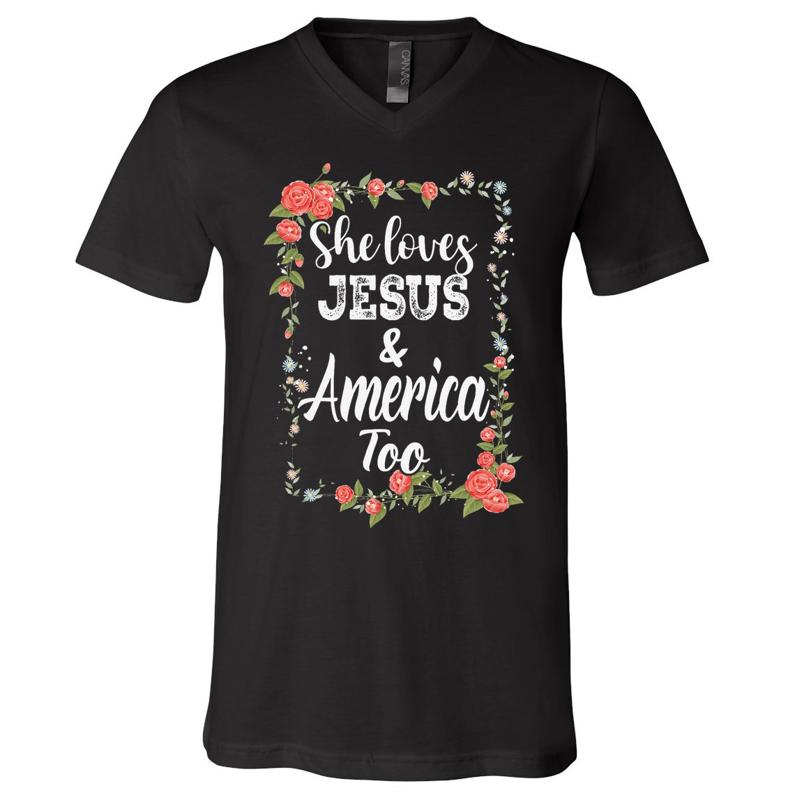 She Loves Jesus.And America Too 4th Of July V-Neck T-Shirt