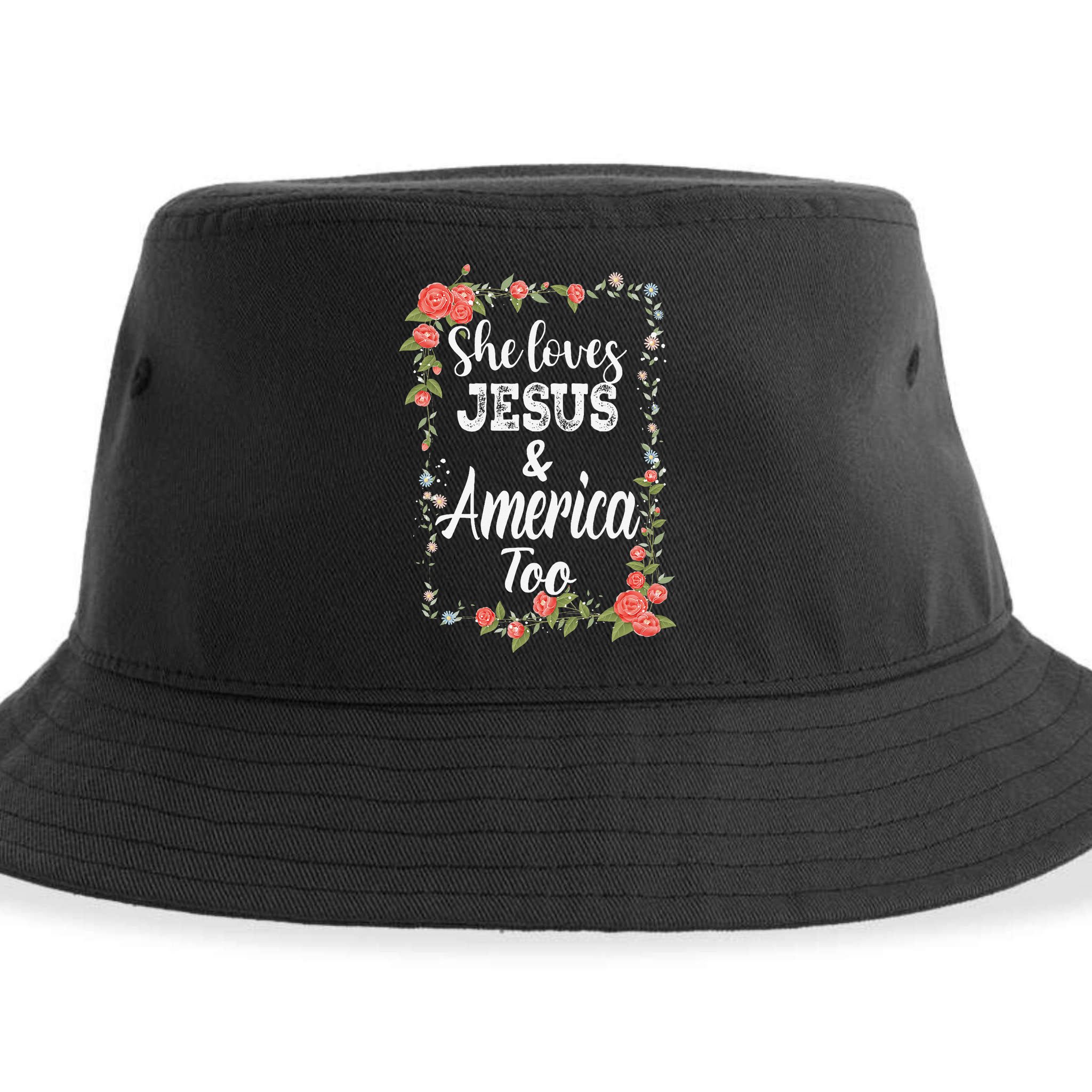 She Loves Jesus.And America Too 4th Of July Sustainable Bucket Hat