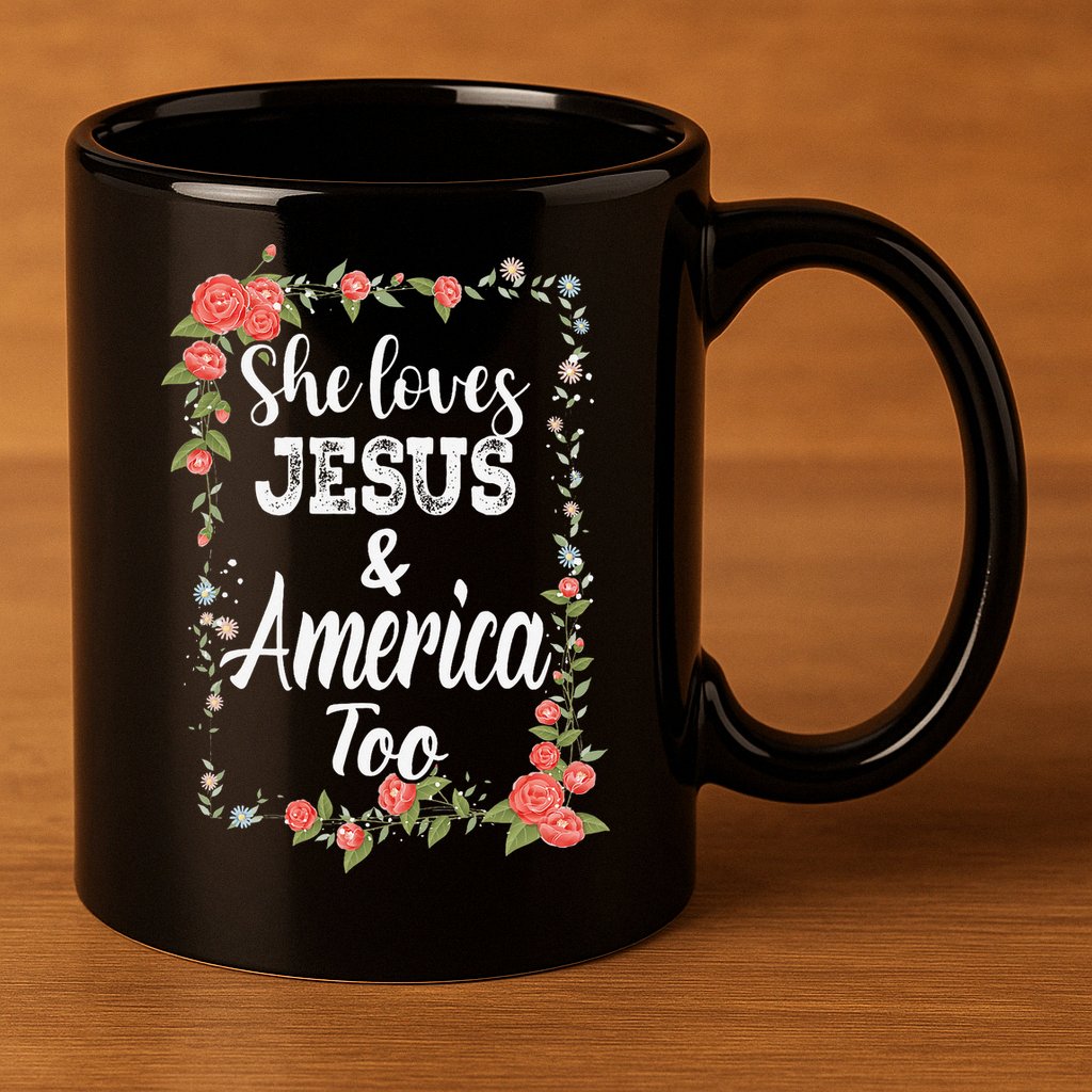 She Loves Jesus.And America Too 4th Of July 11oz C Handle Ceramic Mug