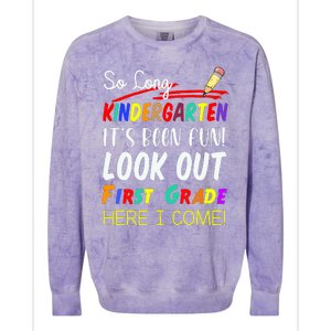 So Long Kindergarten Here I Come 1 Grade Graduation Fun Colorblast Crewneck Sweatshirt