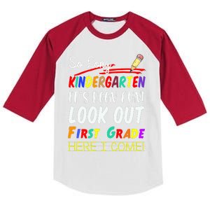 So Long Kindergarten Here I Come 1 Grade Graduation Fun Kids Colorblock Raglan Jersey