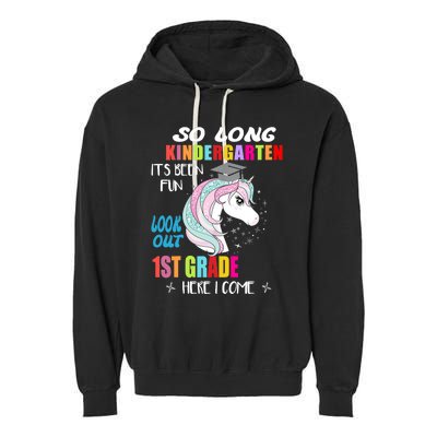 So Long Kindergarten 1st Grade Here I Come Graduation Girl Garment-Dyed Fleece Hoodie