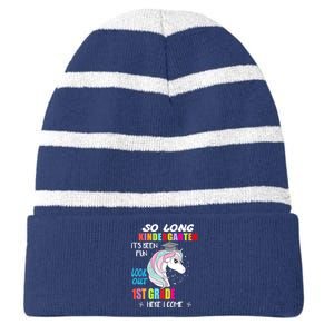 So Long Kindergarten 1st Grade Here I Come Graduation Girl Striped Beanie with Solid Band