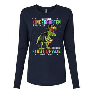 So Long Kindergarten Hello 1st Grade Dinosaur Boy Graduation Womens Cotton Relaxed Long Sleeve T-Shirt