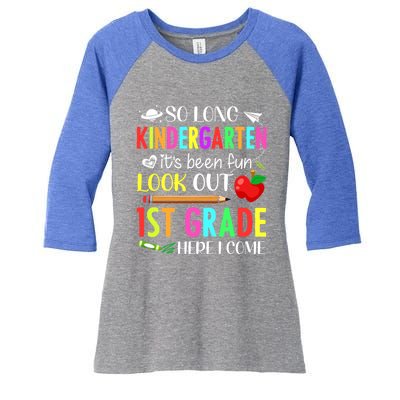 So Long Kindergarten 1st Grade Here I Come Women's Tri-Blend 3/4-Sleeve Raglan Shirt