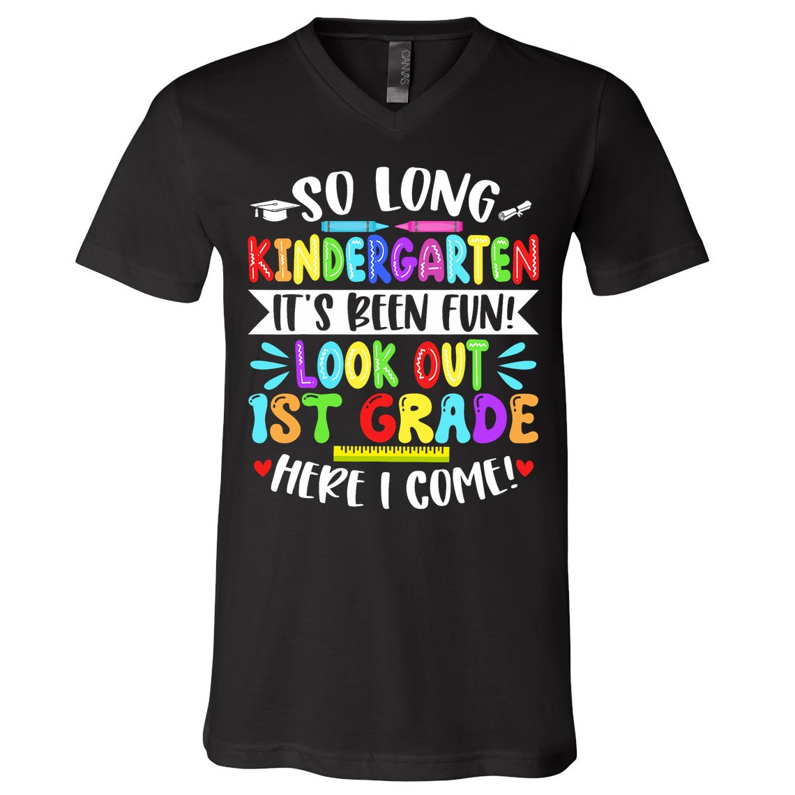 So Long Kindergarten Happy Last Day Of School Grad 2025  V-Neck T-Shirt
