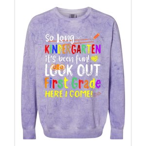 So Long Kindergarten Here I Come 1 Grade Graduation Fun Colorblast Crewneck Sweatshirt