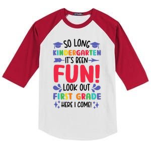 So Long Kindergarten Look Out First Grade Funny Graduation Kids Colorblock Raglan Jersey