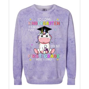 So Long Kindergarten Graduation Class 2024 Unicorn Colorblast Crewneck Sweatshirt