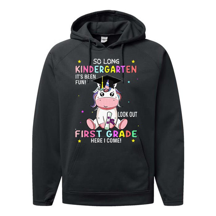 So Long Kindergarten Graduation Class 2024 Unicorn Performance Fleece Hoodie