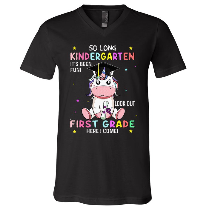 So Long Kindergarten Graduation Class 2024 Unicorn V-Neck T-Shirt