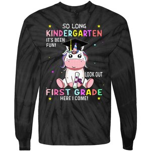 So Long Kindergarten Graduation Class 2024 Unicorn Tie-Dye Long Sleeve Shirt