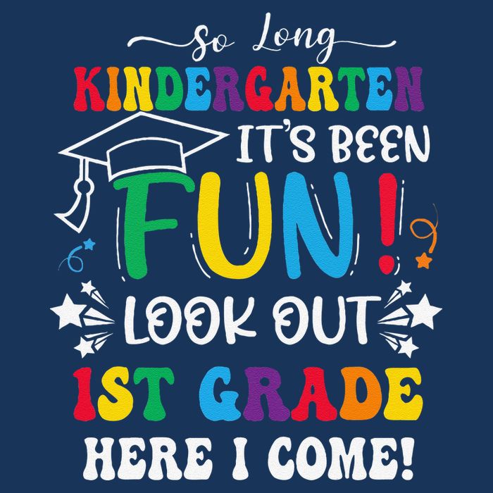 So Long Kindergarten 1st Grade Here I Come Graduation 7 Panel Mesh Trucker Snapback Hat