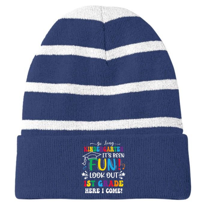 So Long Kindergarten 1st Grade Here I Come Graduation Striped Beanie with Solid Band