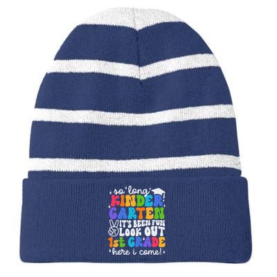 So Long Kindergarten Graduation 1st Grade Here I Come Striped Beanie with Solid Band