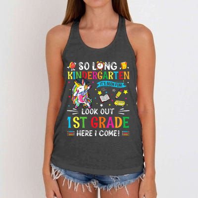 So Long Kindergarten 1st Grade Here I Come Graduation Cap Women's Knotted Racerback Tank