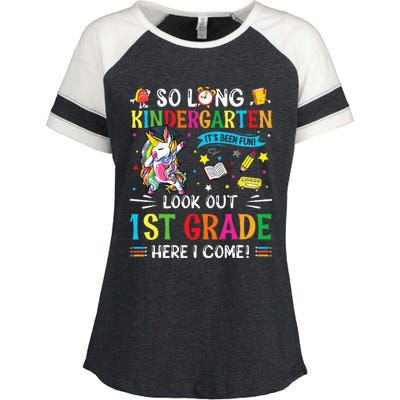 So Long Kindergarten 1st Grade Here I Come Graduation Cap Enza Ladies Jersey Colorblock Tee