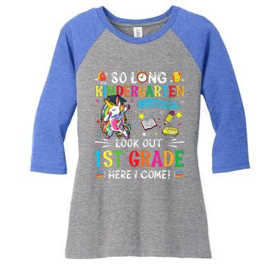 So Long Kindergarten 1st Grade Here I Come Graduation Cap Women's Tri-Blend 3/4-Sleeve Raglan Shirt