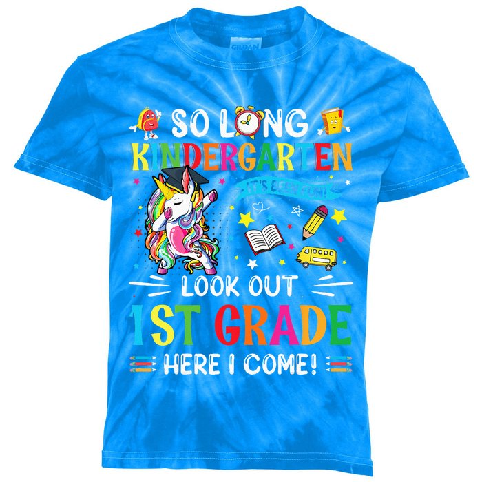 So Long Kindergarten 1st Grade Here I Come Graduation Cap Kids Tie-Dye T-Shirt