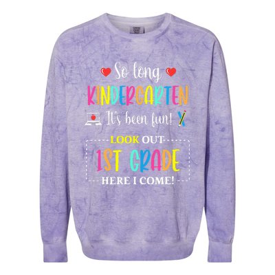 So Long Kindergarten 1st Grade Here I Come Back To School Colorblast Crewneck Sweatshirt