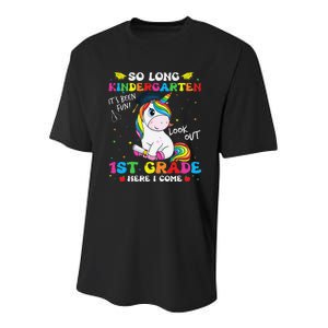 So Long Kindergarten 1st Grade Here I Come Unicorn Youth Performance Sprint T-Shirt