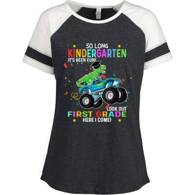 So Long Kindergarten First Day 1st Grade Tgiftrex Monster Truck Meaningful Gift Enza Ladies Jersey Colorblock Tee