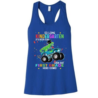 So Long Kindergarten First Day 1st Grade Tgiftrex Monster Truck Meaningful Gift Women's Racerback Tank