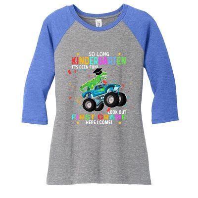 So Long Kindergarten First Day 1st Grade Tgiftrex Monster Truck Meaningful Gift Women's Tri-Blend 3/4-Sleeve Raglan Shirt