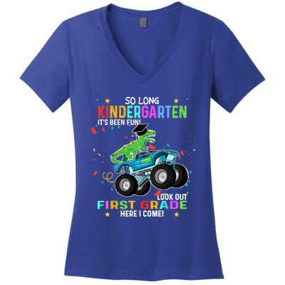 So Long Kindergarten First Day 1st Grade Tgiftrex Monster Truck Meaningful Gift Women's V-Neck T-Shirt