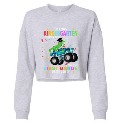 So Long Kindergarten First Day 1st Grade Tgiftrex Monster Truck Meaningful Gift Cropped Pullover Crew