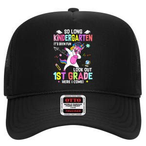 So Long Kindergarten Its Been Fun Look Out 1st Grade Unicorn High Crown Mesh Back Trucker Hat