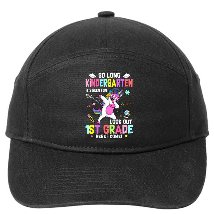 So Long Kindergarten Its Been Fun Look Out 1st Grade Unicorn 7-Panel Snapback Hat