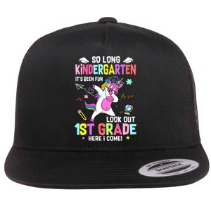 So Long Kindergarten Its Been Fun Look Out 1st Grade Unicorn Flat Bill Trucker Hat