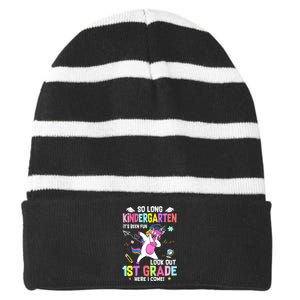 So Long Kindergarten Its Been Fun Look Out 1st Grade Unicorn Striped Beanie with Solid Band