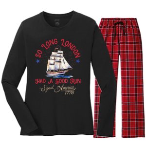 So Long London Had A Good Run Funny 4th Of July Women's Long Sleeve Flannel Pajama Set 