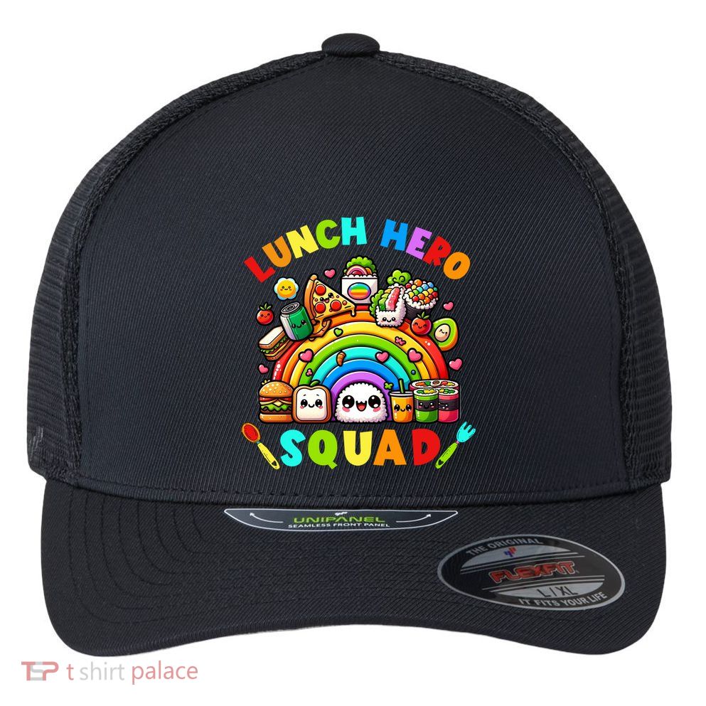 School Lunch Lady Squad A Food Team Rainbow Lunch Hero Squad Gift Flexfit Unipanel Trucker Cap